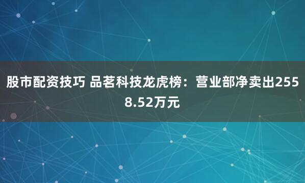 股市配资技巧 品茗科技龙虎榜:营业部净卖出2558.52万元