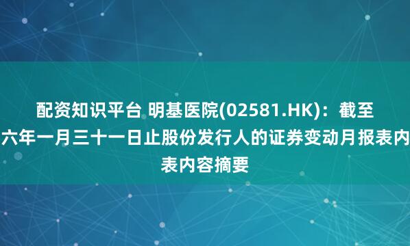 配资知识平台 明基医院(02581.HK):截至二零二六年一月三十一日止股份发行人的证券变动月报表内容摘要