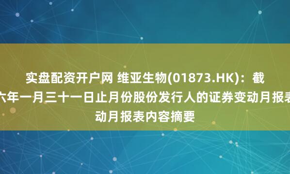 实盘配资开户网 维亚生物(01873.HK):截至二零二六年一月三十一日止月份股份发行人的证券变动月报表内容摘要