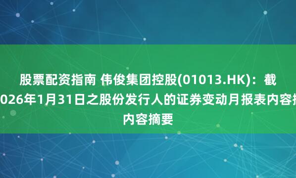 股票配资指南 伟俊集团控股(01013.HK)：截至2026年1月31日之股份发行人的证券变动月报表内容摘要